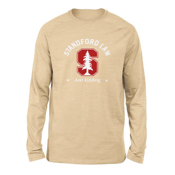 Stanford Law, Just Kidding Men/Unisex Drop Shoulder Sweatshirt in Heather Sand Dune color